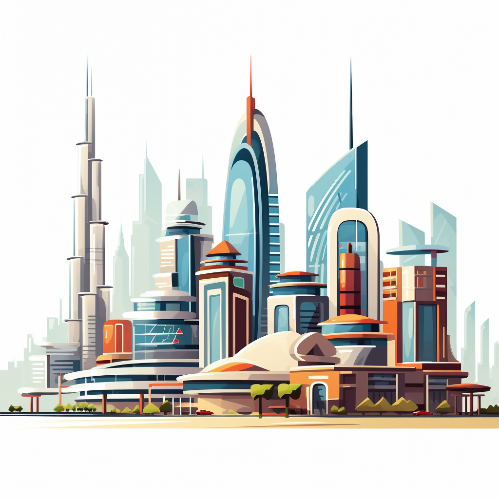 rendering of uae buildings including burj khalifa