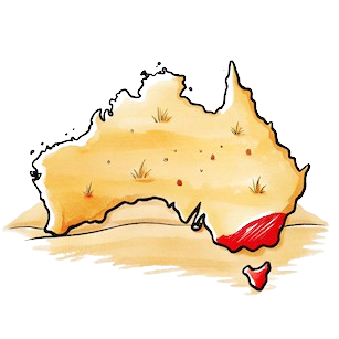Illustration of a map of Australia with Tasmania highlighted in red.