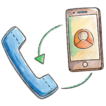 Phone handset with arrows pointing to smartphone in hand-drawn style