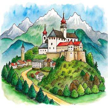 Hand drawn style image depicting Austria