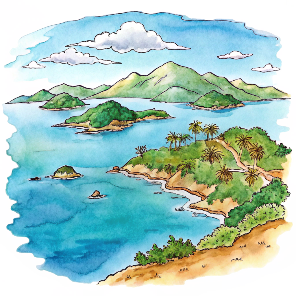 Hand drawn style image depicting British Virgin Islands