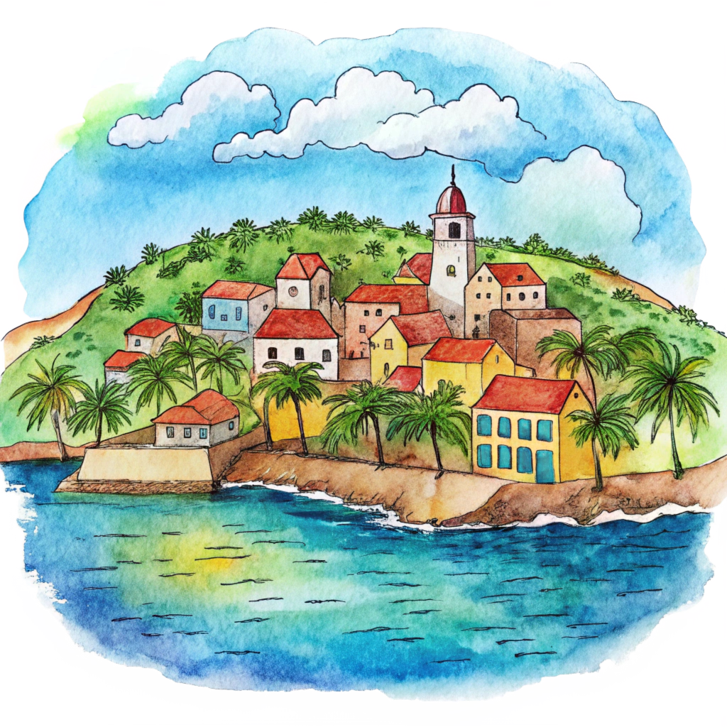 Hand drawn style image depicting Curacao