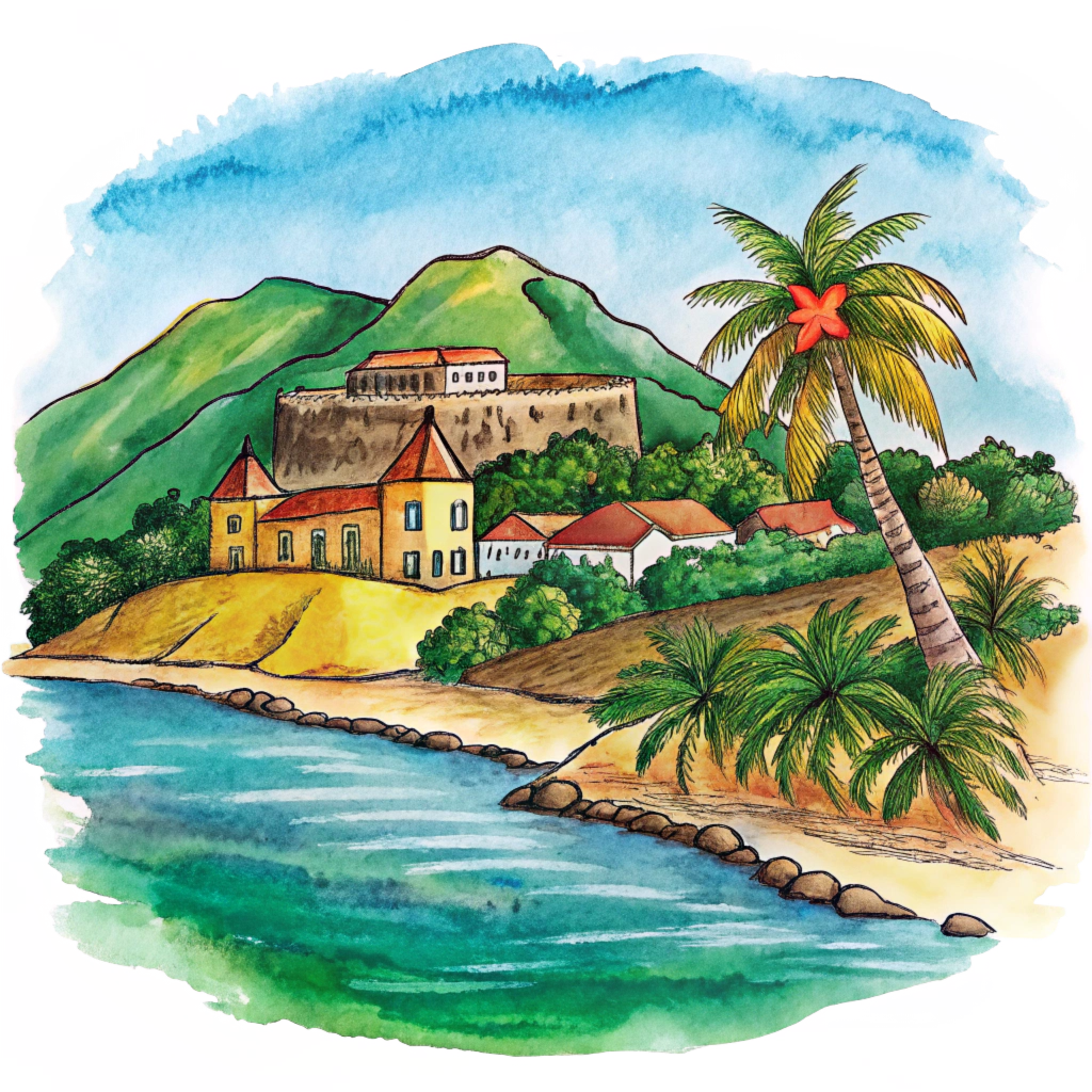 Hand drawn style image depicting Grenada
