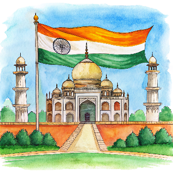 Hand drawn style image depicting India