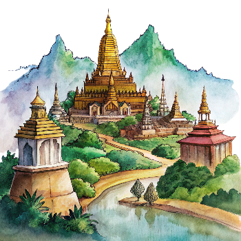 Hand drawn style image depicting Thailand