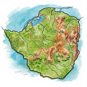 Hand drawn style image depicting Zimbabwe