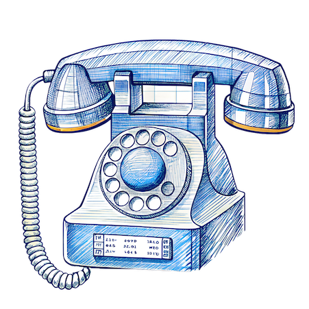Detailed illustration of a vintage rotary phone, highlighting its technical details and classic design.