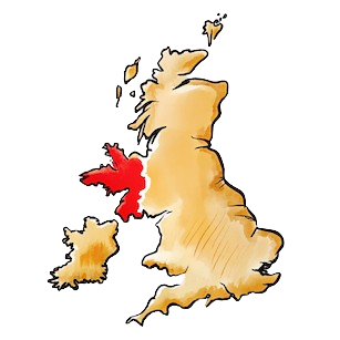 Illustration of a map of the United Kingdom with Wales highlighted in red.
