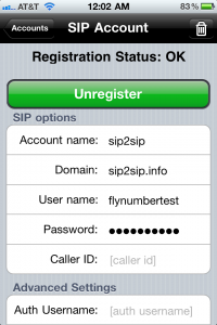 Legacy iphone zoiper app displaying an OK registration status