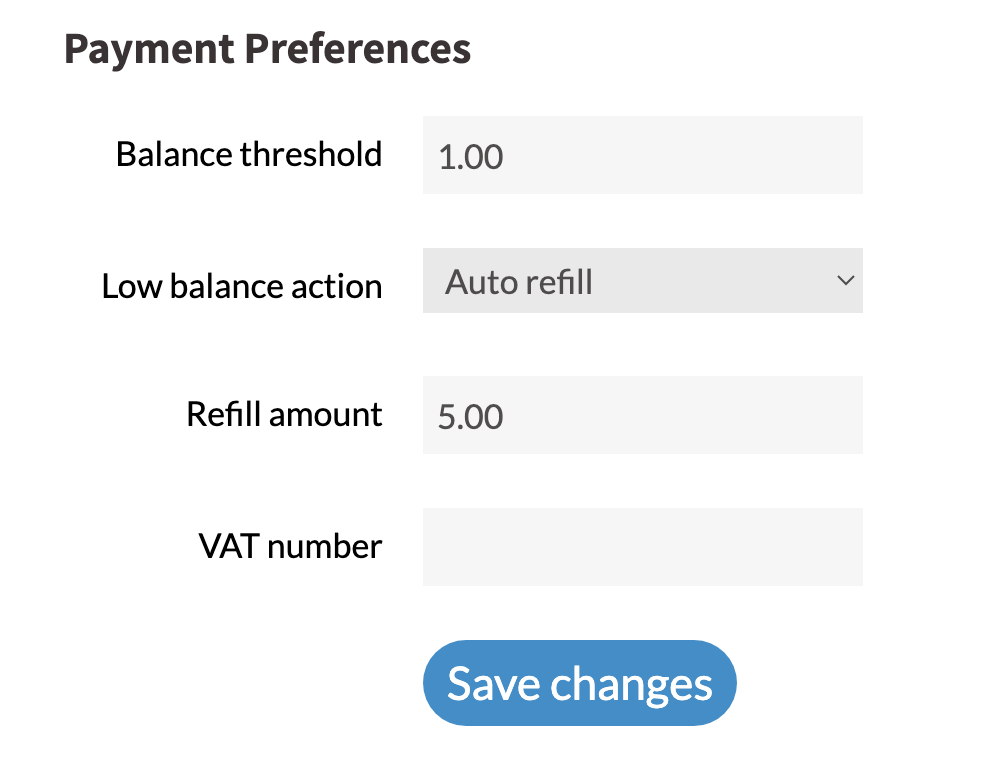 Payment preferences showing auto-refill settings