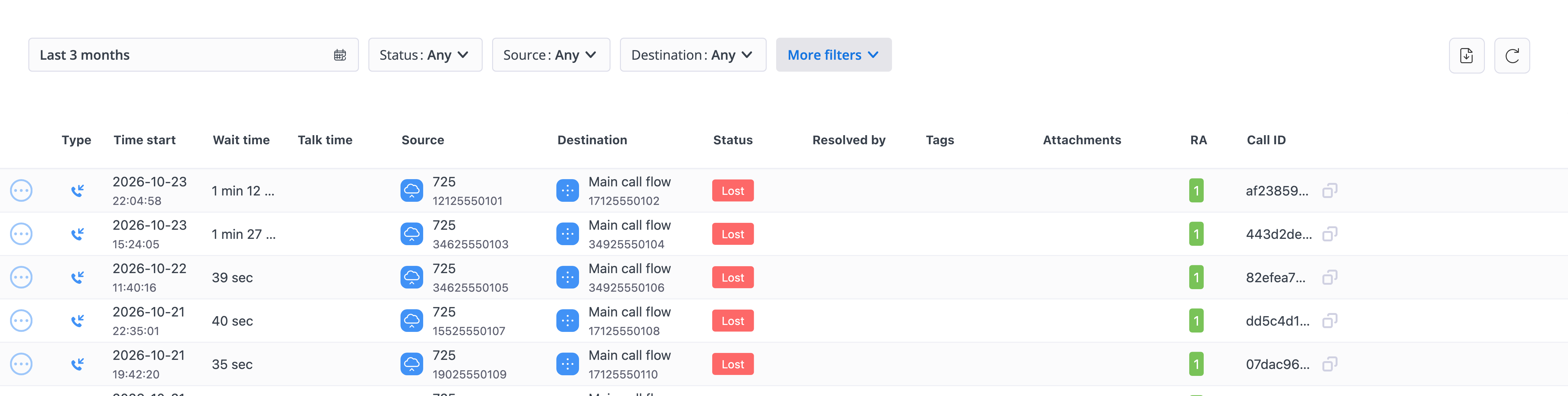 Call record filtering options