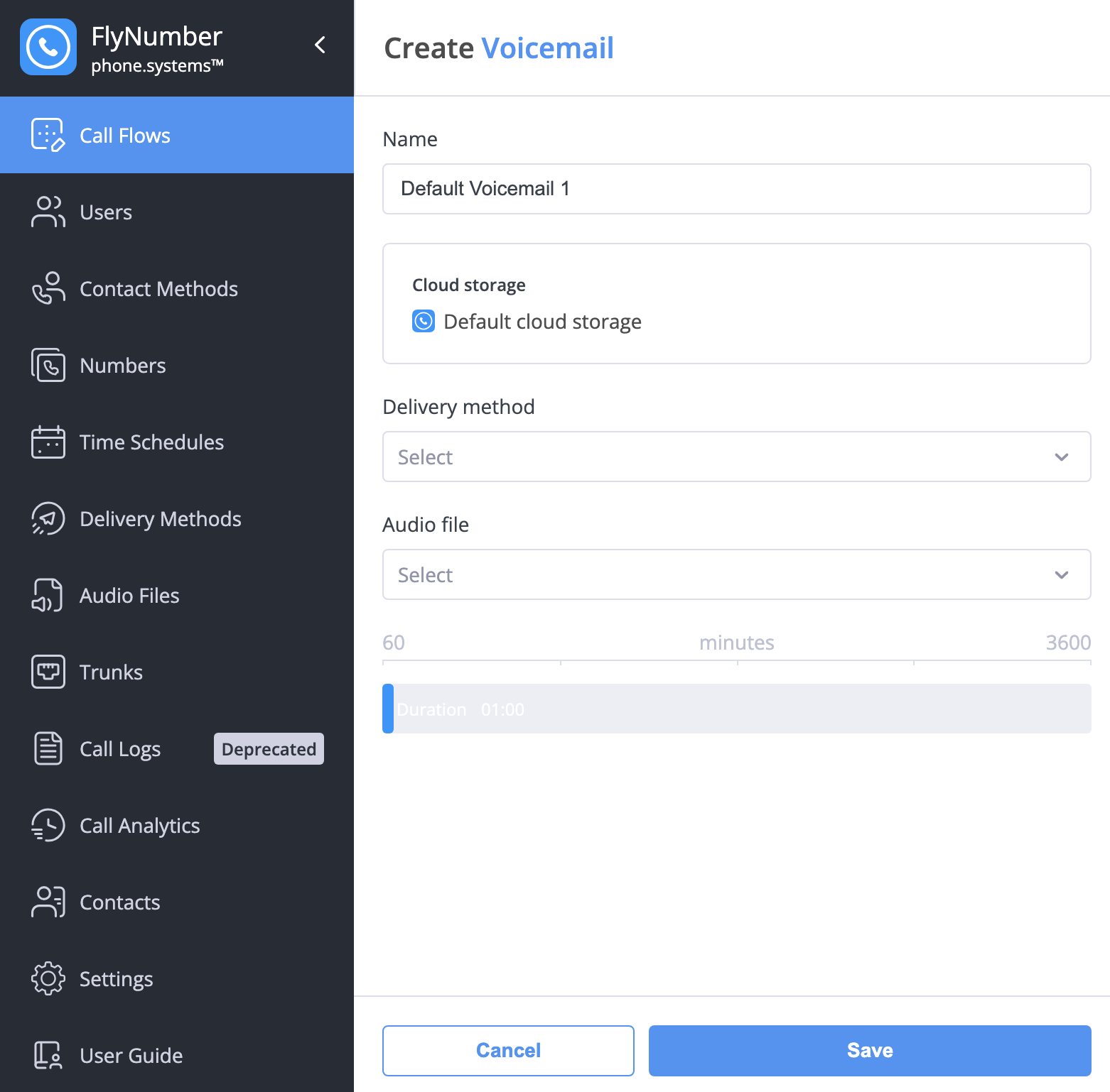 Voicemail module configuration interface