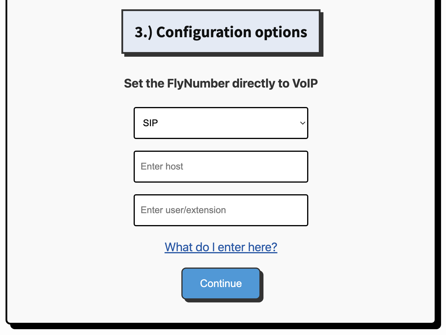 Configuration options for setting the FlyNumber directly to VoIP during signup