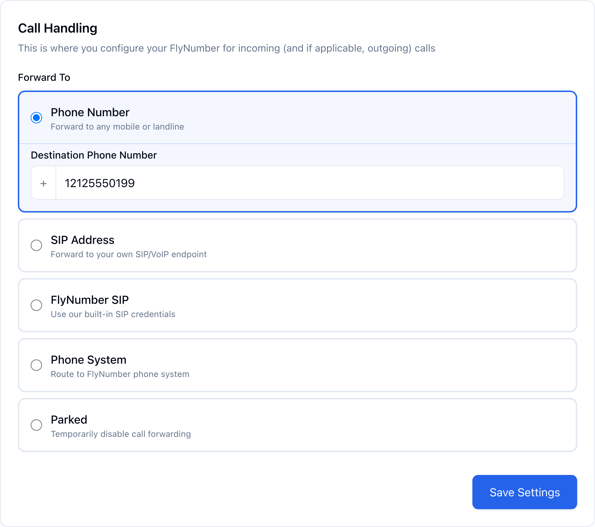 Forward Number Example Forward to Phone Number | The FlyNumber Docs