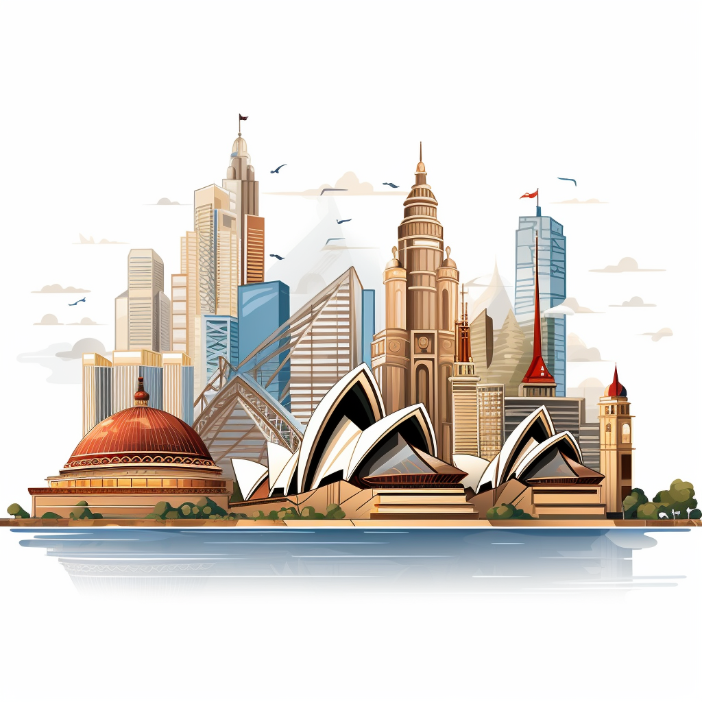 Rendering of Australia skyline with birds flying