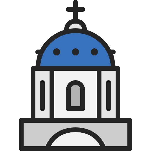 Icon of a blue domed church in Santorini