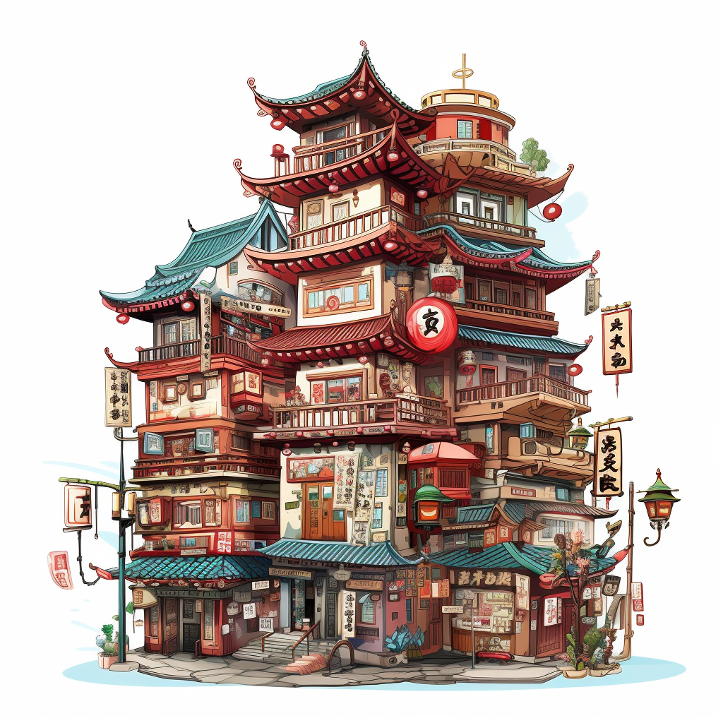 Artistic rendering of China buildings with random colors