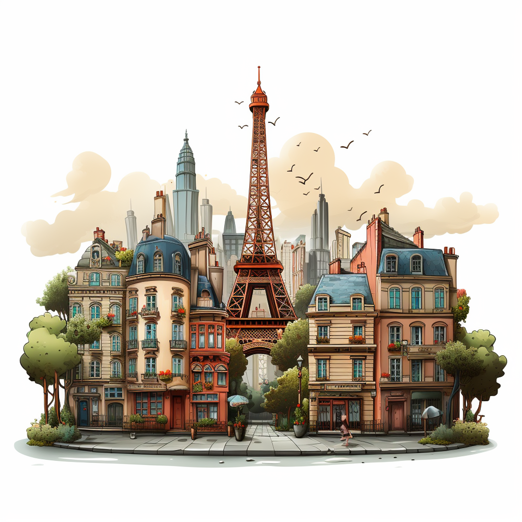 artistic rendering of france street with eiffel tower in center
