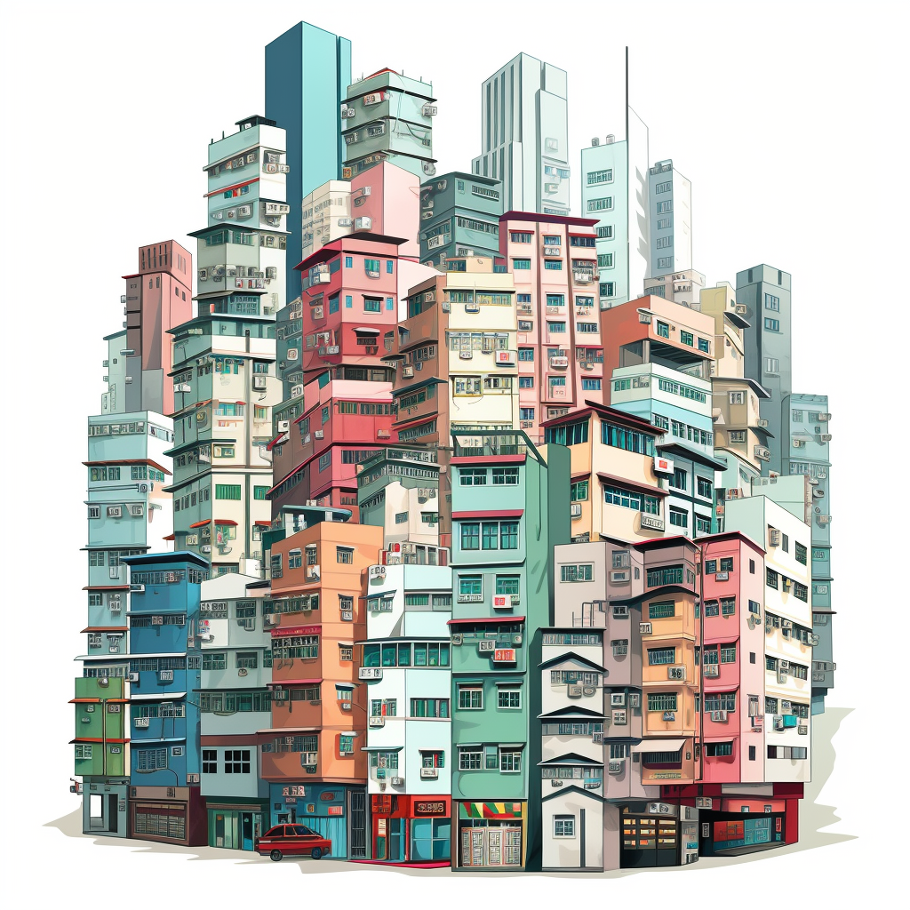 rendering of colorful hong kong buildings