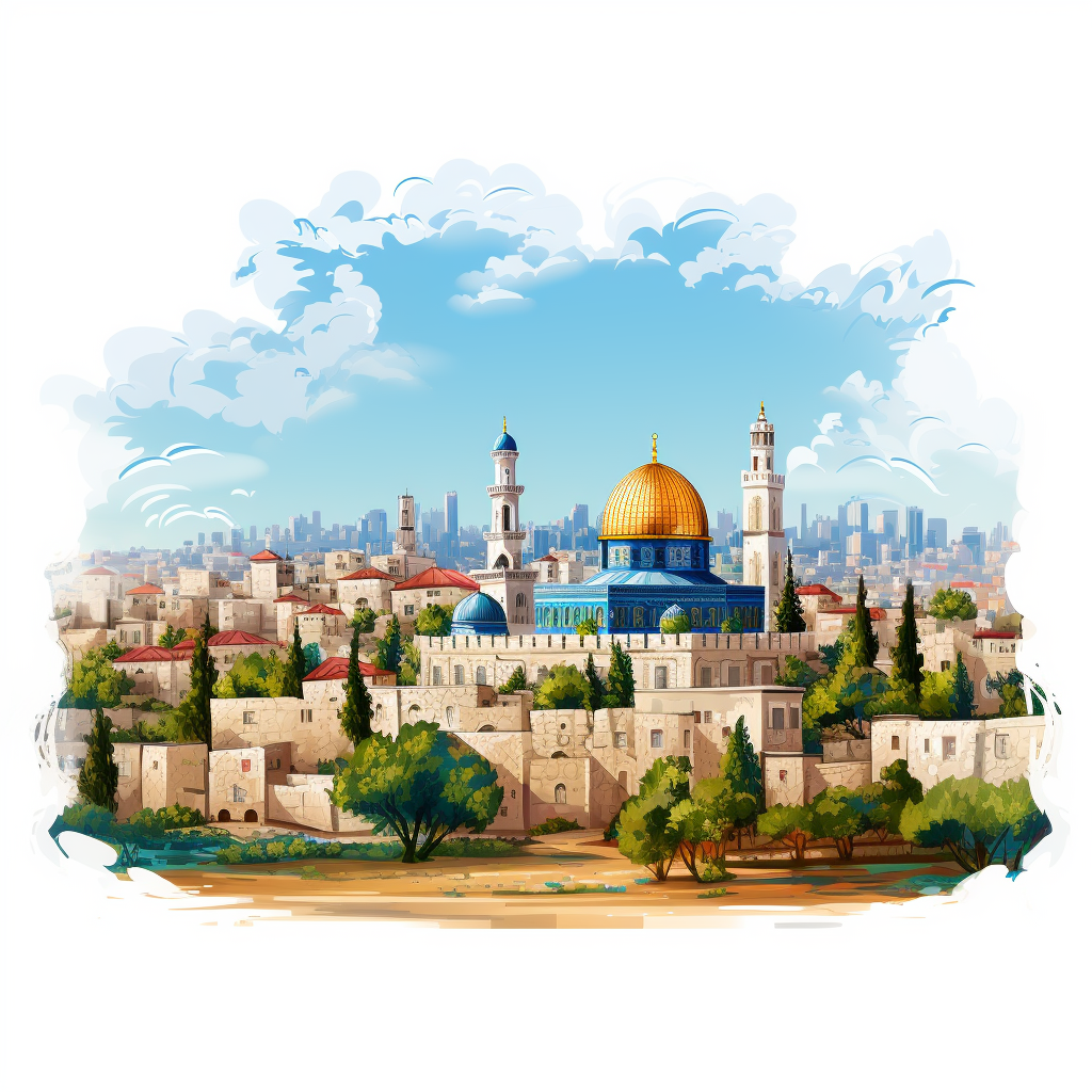 Skyline of Jerusalem in cartoon style