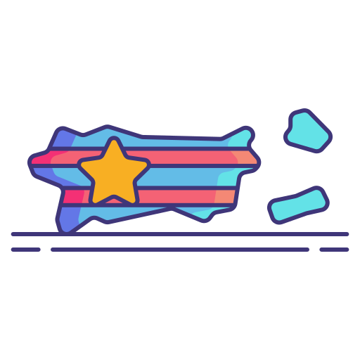Map of Puerto Rico with super imposed gold star and 2 red stripes
