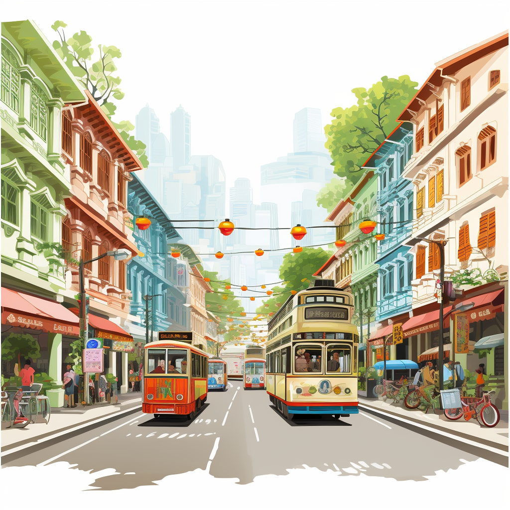 rendering of local singapore streets with skyscrapers in background